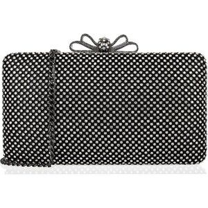 ⚡ Women's Black White Rhinestone Crystal Bow Clasp Metal Chain Clutch Handbag